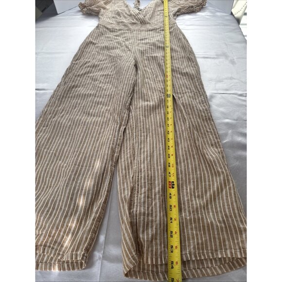 Free People Striped Tan/White Jumpsuit With V-Neck Tie Back Design size M - Picture 6 of 14
